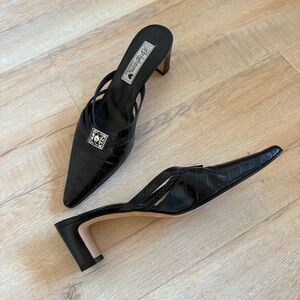 Y2K Black Croc-Embossed Mule Heels 7.5